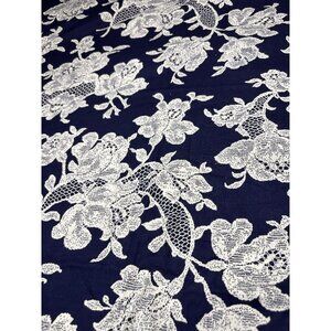1/2 yard x 58" Navy Blue Floral Lace Cotton Fabric Delicate Botanical Print